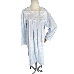 New Miss Elaine Nightgown Floral Lace Long Sleeve Blue Warm Soft